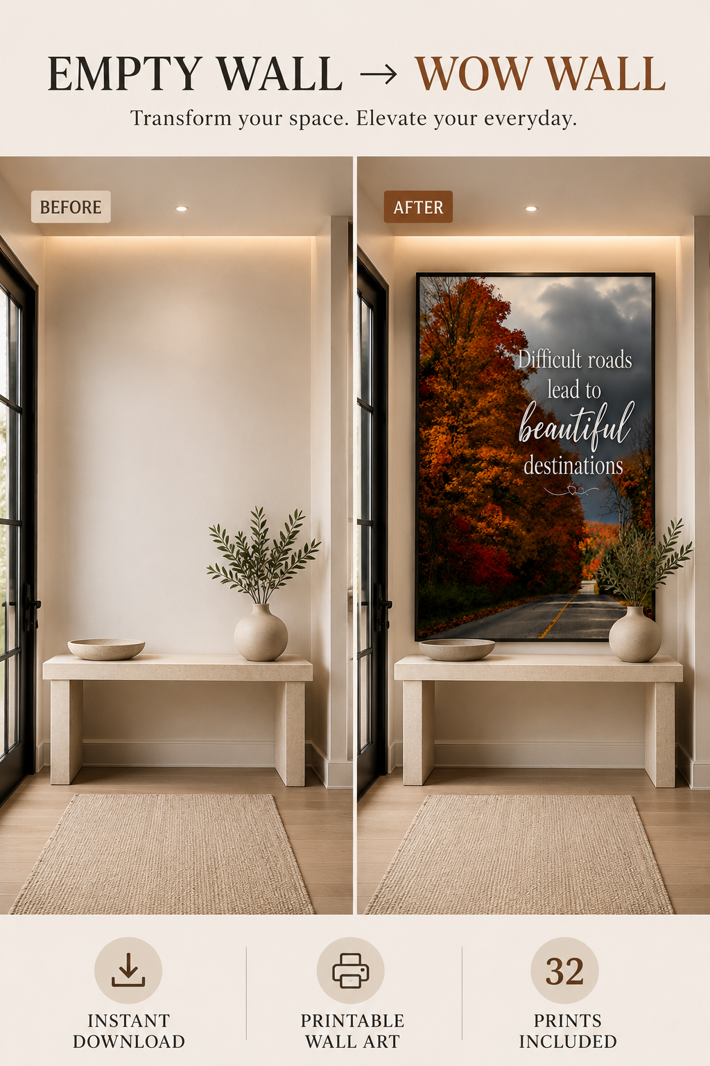 Printable Wall Art Bundle – 32 Inspirational Quote Prints | Instant Digital Download
