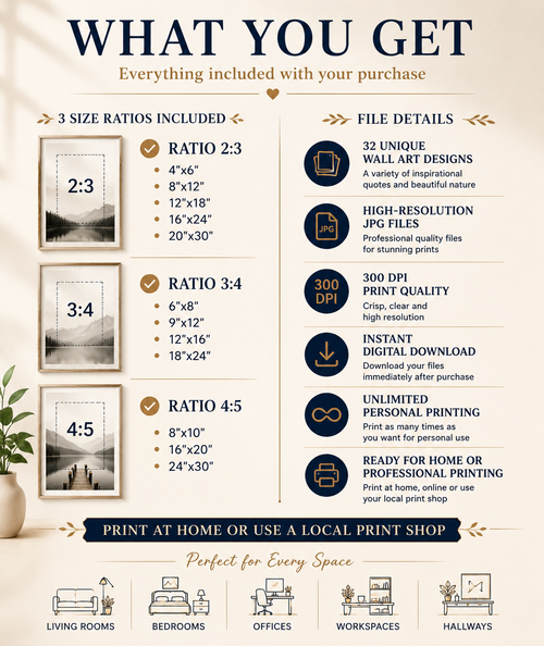 Printable Wall Art Bundle – 32 Inspirational Quote Prints | Instant Digital Download