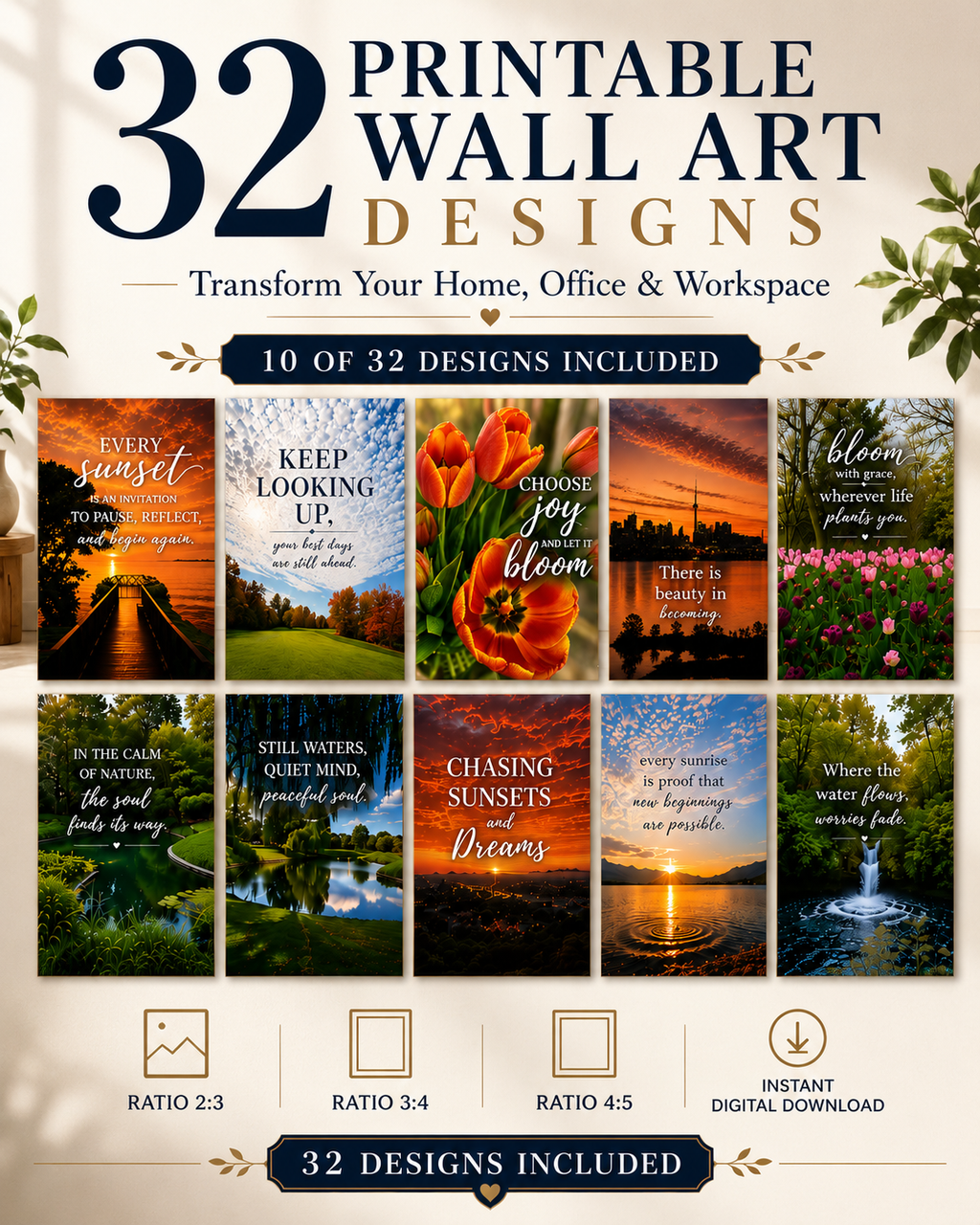 Printable Wall Art Bundle – 32 Inspirational Quote Prints | Instant Digital Download